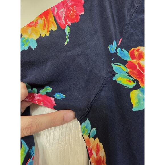 Shoshanna Teagan Vibrant Smocked 100% Silk 3/4 Sleeve Navy Mini Dress, Size 4 - Picture 15 of 15